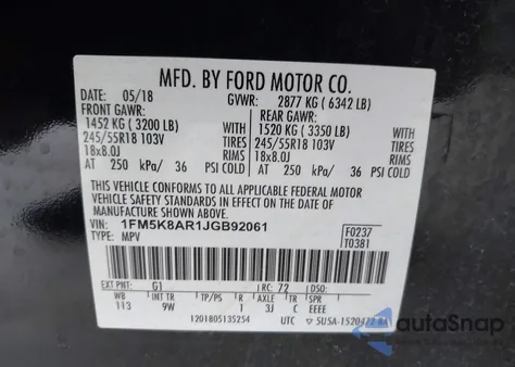 2018 Ford Police Interceptor из США, поврежденный, VIN 1FM5K8AR1JGB92061